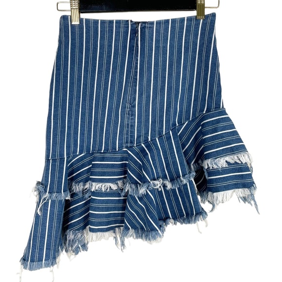 Zara Denim Asymmetrical Ruffle Hem Stripe Skirt - Picture 2 of 4